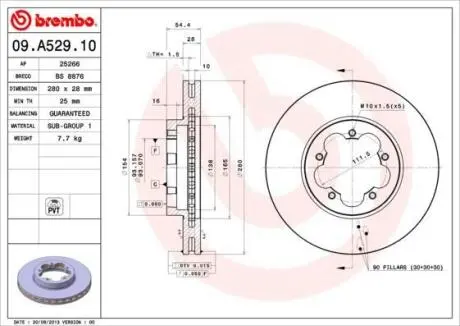 Гальмівний диск пер. Transit 06- (280x54mm) BREMBO 09.A529.10