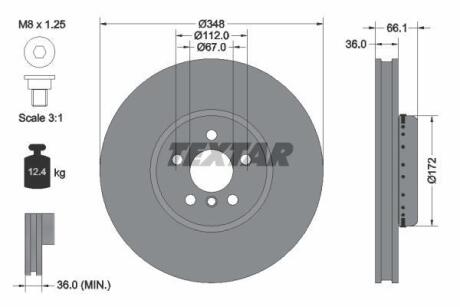 Диск гальмівний (передній) BMW 5 (G30/F90)/7 (G11/G12) 15- (348x36) (L) PRO+ TEXTAR 92288825