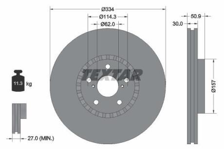 Диск гальмівний передн Прав (без маточини) LEXUS GS, IS II, IS III, RC 2.0-4.6 04.05- TEXTAR 92147900 (фото 1)