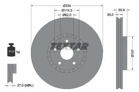 Диск гальмівний передн Прав (без маточини) LEXUS GS, IS II, IS III, RC 2.0-4.6 04.05- TEXTAR 92147900