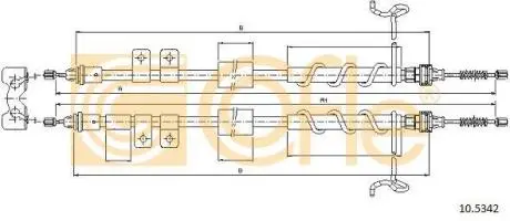 Трос ручного гальма зад. Ford Transit Connect 200/220 DS1,8TDdi-1,8TDCi –1,8 (small mod)(без ABS) 2007- 1792/1582x2 COFLE 10.5342