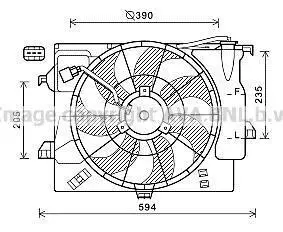 AVA HYUNDAI Вентилятор радіатора (з дифузором) ACCENT i25 10-, SOLARIS 10-, VELOSTER 1.6 11-, KIA AVA AVA COOLING HY7546