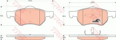 Комплект гальмівних колодок передн, CHRYSLER RAM, VOYAGER III, VOYAGER IV DODGE CARAVAN 2.4-3.8 01.95-07.09 TRW GDB4128 (фото 1)