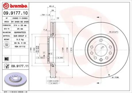 Гальмівний диск BREMBO 09.9177.11 (фото 1)