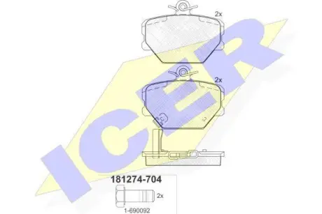 Колодки гальмівні (передні) Smart Cabrio 00-04/City Coupe 98-04/Roadster 03-05/Fortwo 04- ICER 181274-704 (фото 1)