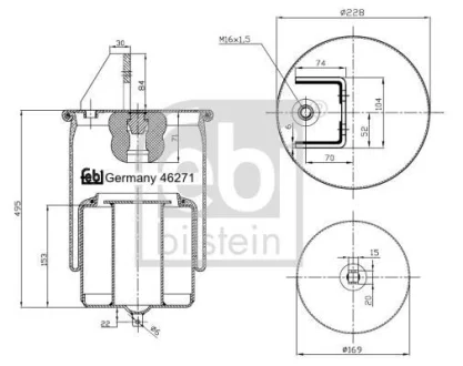 Пневмоподушка задн (діаметр: 169/228мм) VOLVO FH12, FH16, FM10, FM12, FM7 08.93- FEBI FEBI BILSTEIN 46271