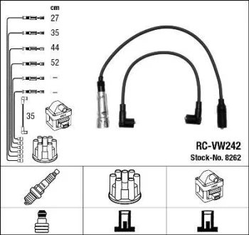 Фото проводи запалювання (к-кт) VW Golf/Polo -97 (високовольтні) (RC-VW242/02) NGK 8262 Проводи запалювання (к-кт) VW Golf/Polo -97 (високовольтні) (RC-VW242/02) NGK 8262