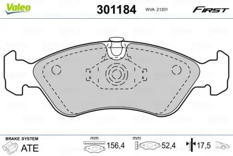="" Гальмівні колодки дискові DAEWOO/OPEL Lanos/Nexia/AstraF/OmegaA/VectraAB "1,4-2,4 "F "86-05 Valeo ="301184"