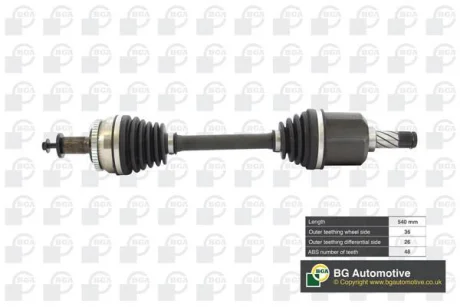 Піввісь перед. VOLVO S60/V70/XC70 99-10 Л. BGA DS9706LA (фото 1)