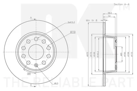 Диск гальмівний невентильований NK 3147175 (фото 1)