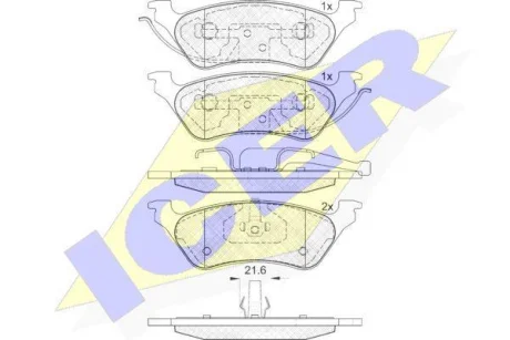 Колодки гальмівні (задні) Chrysler Voyager IV 00-08/Dodge Caravan 00-07/Jeep Cherokee 01-08 ICER 181564