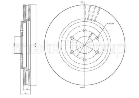 Диск гальмівний (передній) Nissan Navara/ Pathfinder III 05- (320x28) (вент.) Metelli 23-1350C
