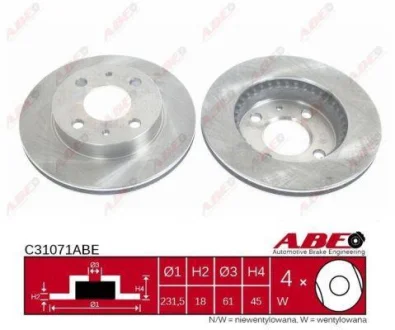 Диск гальмівний передн Лів/Прав NISSAN ALMERA I, SENTRA V 1.4-2.0D 07.95-12.06 ABE C31071ABE (фото 1)