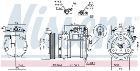 Компресор KIA PICANTO (TA) (11-) 1.0 i 12V NISSENS 890688