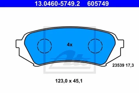 Комплект гальмівних колодок задн, LEXUS LX TOYOTA LAND CRUISER, LAND CRUISER 100 4.2D/4.7 01.98-03.08 ATE 13046057492