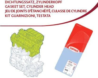 VW комплект прокладок гбц GOLF 1.8 91-, PASSAT B3/B4 1.8 88-, VENTO 1.8 91- CORTECO 418587P
