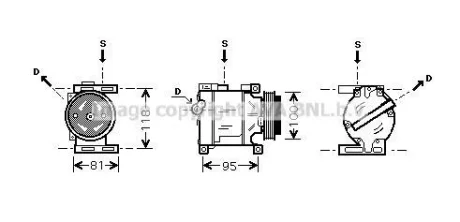 AVA FIAT Компресор кондиціонера 500 0.9, 1.2 07-, CHRYSLER, LANCIA, FORD AVA AVA COOLING FTAK090