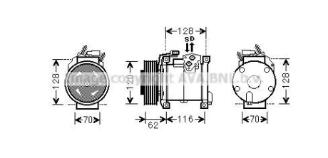 AVA CHRYSLER Компресор кондиціонера VOYAGER / GRAND VOYAGER IV 2.5 CRD 01-, VOYAGER IV 2.5 CRD 00- AVA AVA COOLING CRAK109 (фото 1)