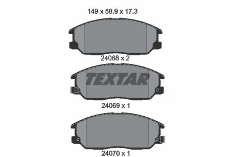 Комплект гальмівних колодок передн, HYUNDAI H-1 CARGO, TERRACAN KIA SORENTO I LADA NIVA TRAVEL SSANGYONG KYRON SUZUKI IGNIS II 1.5-3.5 11.01- TEXTAR 2406801