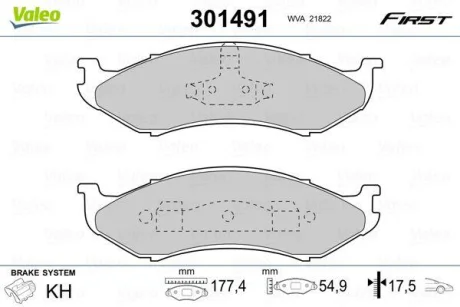 ="" Гальмівні колодки First JEEP/KIA Cherokee/Carnival "F "84-07 Valeo ="301491"