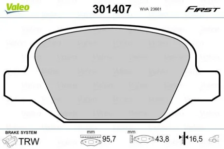 ="" Гальмівні колодки дискові ALFA/FIAT/LANCIA 147/156/GT/Linea/Lybra "1,4-3,2 "R "97>> Valeo ="301407"