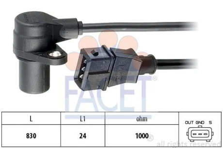 Датчик оборотов коленвала Opel Astra 2.0 Turbo (00-) FACET 9.0296 (фото 1)