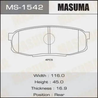 Колодки тормозные задн Toyota Land Cruiser (09-), Tundra (07-) MASUMA MS1542
