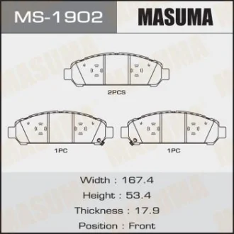 Колодки тормозные передн Toyota Venza (09-16) MASUMA MS1902 (фото 1)