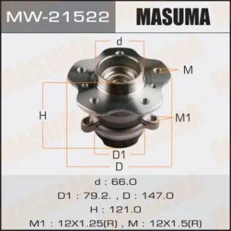 Фото 1 - ступица колеса заднего в сборе с подшипником Nissan Qashqai (13-) 2WD (с ABS) MASUMA MW21522 Ступица колеса заднего в сборе с подшипником Nissan Qashqai (13-) 2WD (с ABS) MASUMA MW21522 (фото 1)