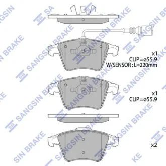 HI-Q Колодки гальмівні передні VW Multivan V 16inch (09-) HI-Q Hi-Q (SANGSIN) SP1979