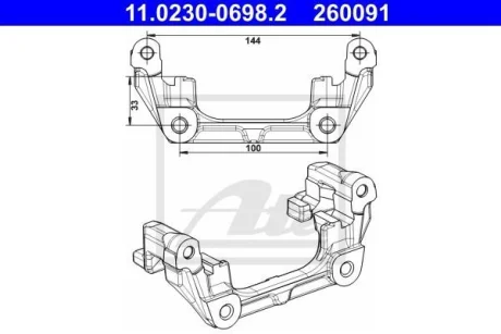Скоба, супорт гальма задн лів/прав VOLVO C30, C70 II, S40 II, V40, V50 FORD C-MAX, FOCUS C-MAX, FOCUS II, TOURNEO CONNECT V408 NADWOZIE WIELKO, TRANSIT CONNECT 1.0-Electric 10.03- ATE 11.0230-0698.2