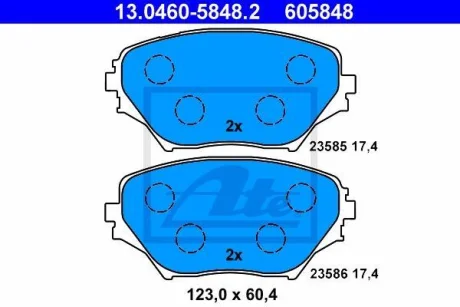 Комплект гальмівних колодок передн, TOYOTA RAV 4 II 1.8-2.4 05.00-11.05 ATE 13.0460-5848.2