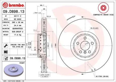Фото 1 - Гальмівний диск BREMBO 09.D898.13 Гальмівний диск BREMBO 09.D898.13 (фото 1)