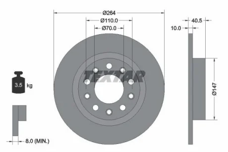 Фото 1 - Диск гальмівний задн лів/прав ALFA ROMEO GIULIETTA 1.4-2.0D 04.10-12.20 TEXTAR 92230203 Диск гальмівний задн лів/прав ALFA ROMEO GIULIETTA 1.4-2.0D 04.10-12.20 TEXTAR 92230203 (фото 1)