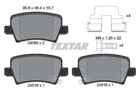 Комплект гальмівних колодок задн, HONDA CIVIC VIII 1.4-2.2D 09.05-01.12 TEXTAR 2408601