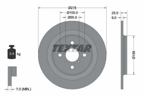 Диск гальмівний задн лів/прав (без маточини) TOYOTA YARIS, YARIS / VIOS 1.0-1.8 01.05-06.20 TEXTAR 92161900 (фото 1)