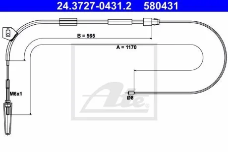 Трос стояночного гальма передн лів/прав (1170мм) MERCEDES A (W168) 1.6-2.1 07.97-08.04 ATE 24.3727-0431.2