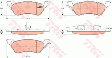 Комплект гальмівних колодок задн, CHRYSLER RAM VAN, VOYAGER IV DODGE CARAVAN JEEP CHEROKEE 2.4-3.8 02.00-07.09 TRW GDB4130 (фото 1)