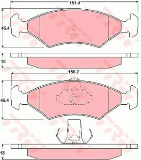 Комплект гальмівних колодок передн, FERRARI MONDIAL FORD COURIER, ESCORT III EXPRESS, ESCORT IV, FIESTA, FIESTA I, FIESTA III, FIESTA IV, PUMA 1.0-3.2 03.81-08.03 TRW GDB1222