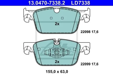 Керамічні гальмівні колодки передн, VOLVO S60 III, S90 II, V60 II, V90 II, XC60 II 2.0-2.0H 03.16- ATE 13.0470-7338.2 (фото 1)