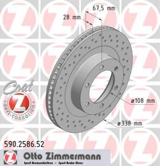 Диск гальмівний (передній) Toyota Land Cruiser 3.0-4.0 D 02- (338x28) ZIMMERMANN 590.2586.52