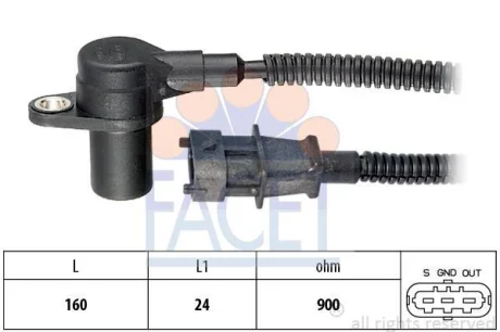Датчик положения коленвала KIA Sorento I (05-) 2.5CRDi (9.0588) FACET 90588