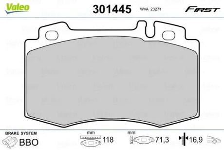 ="" Гальмівні колодки дискові MERCEDES M-Class/S-Class/SL "2,7-6,0 "F "92-06 Valeo ="301445"